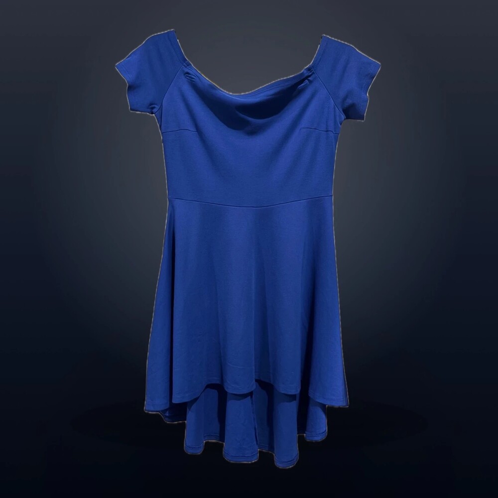 Sarin Mathews Women’s XL Royal Blue Fit & Flare High-Low Dress Short Sleeve